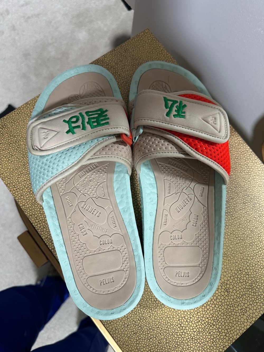 adidas Two-Tone Aqua and Red Slide Sandals new